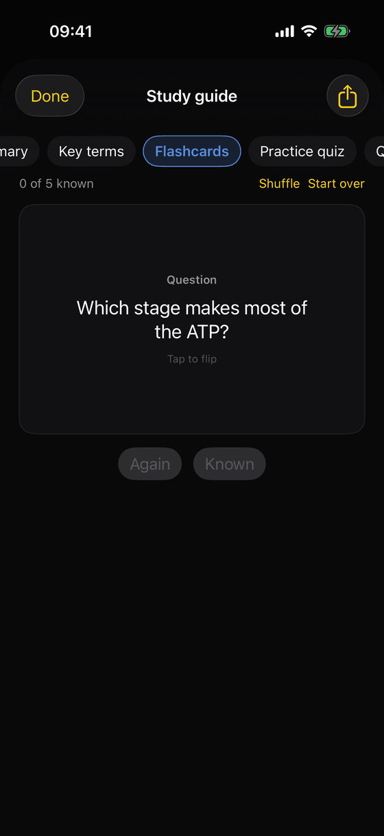 Flashcard: Which stage makes most of the ATP?