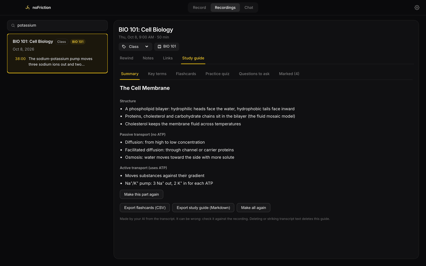 Mac: searching potassium finds the BIO 101 lecture and its study guide
