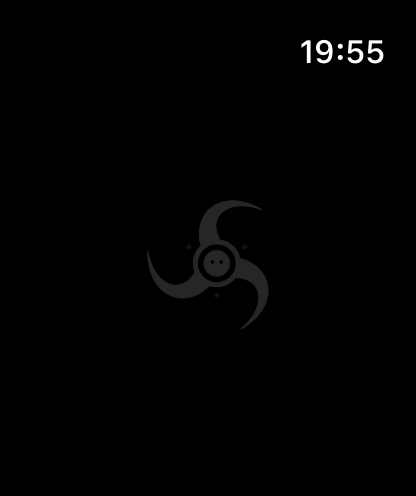 Apple Watch in Discreet mode: an almost black screen with a faint noFriction logo and the time.